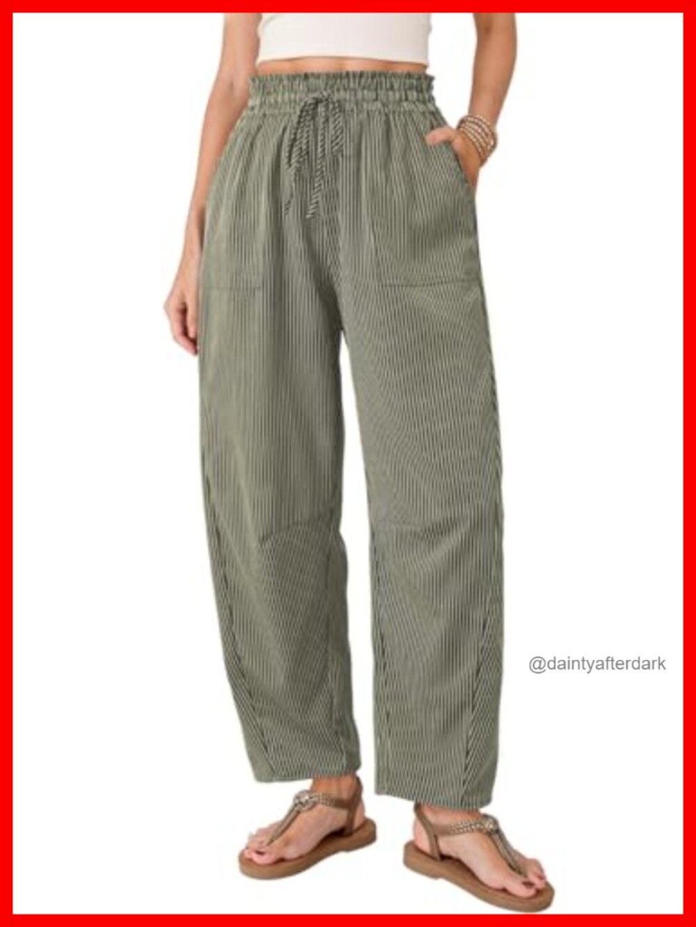 Women's Barrel Striped Casual Pants Wide Leg with Pockets High Waisted